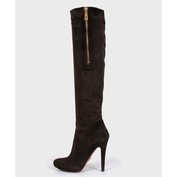 Prada Brown Suede Pointed Stiletto Boots - Size 37.5 - Picture 1 of 5